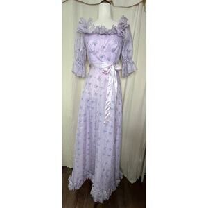 1970s Dance Allure Floral Feminine Cottage Fairy Coquette Kawaii Maxi Dress S
